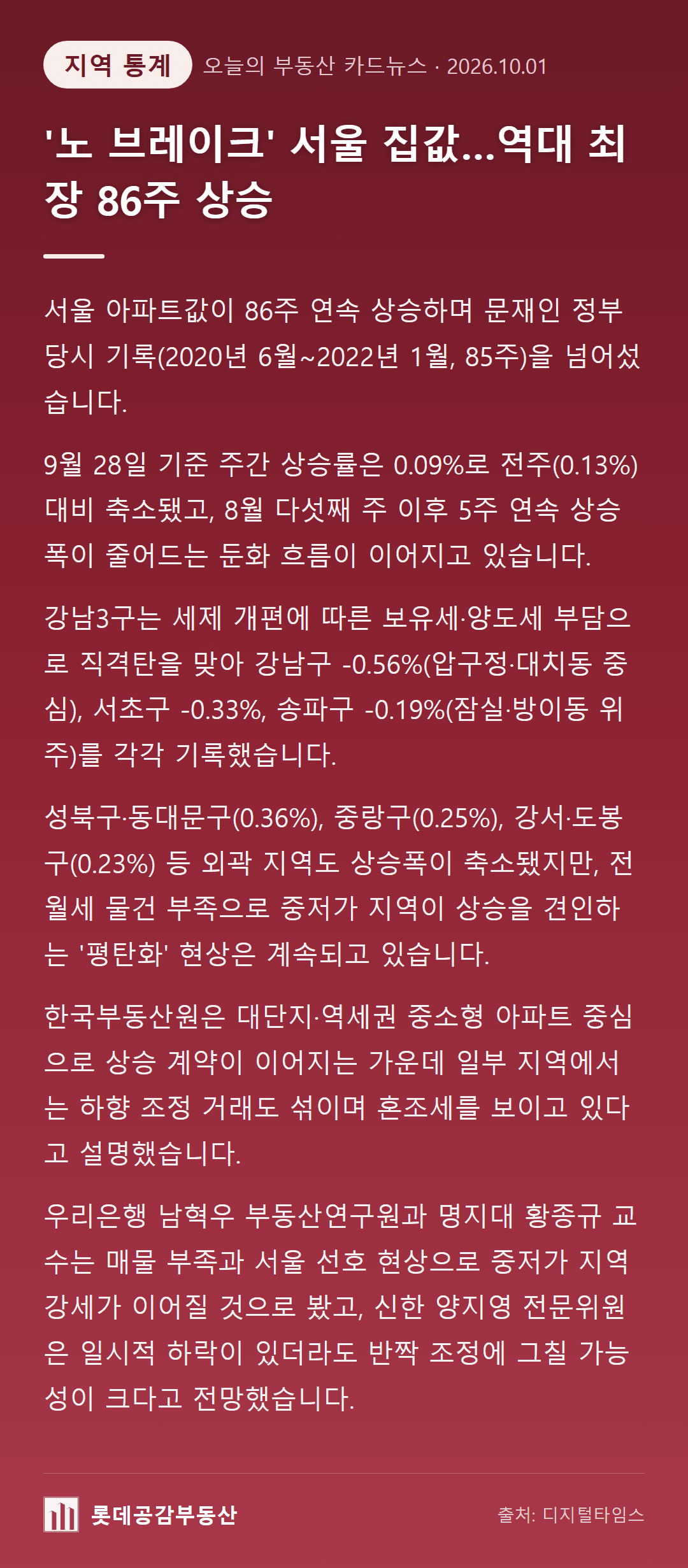 '노 브레이크' 서울 집값…역대 최장 86주 상승