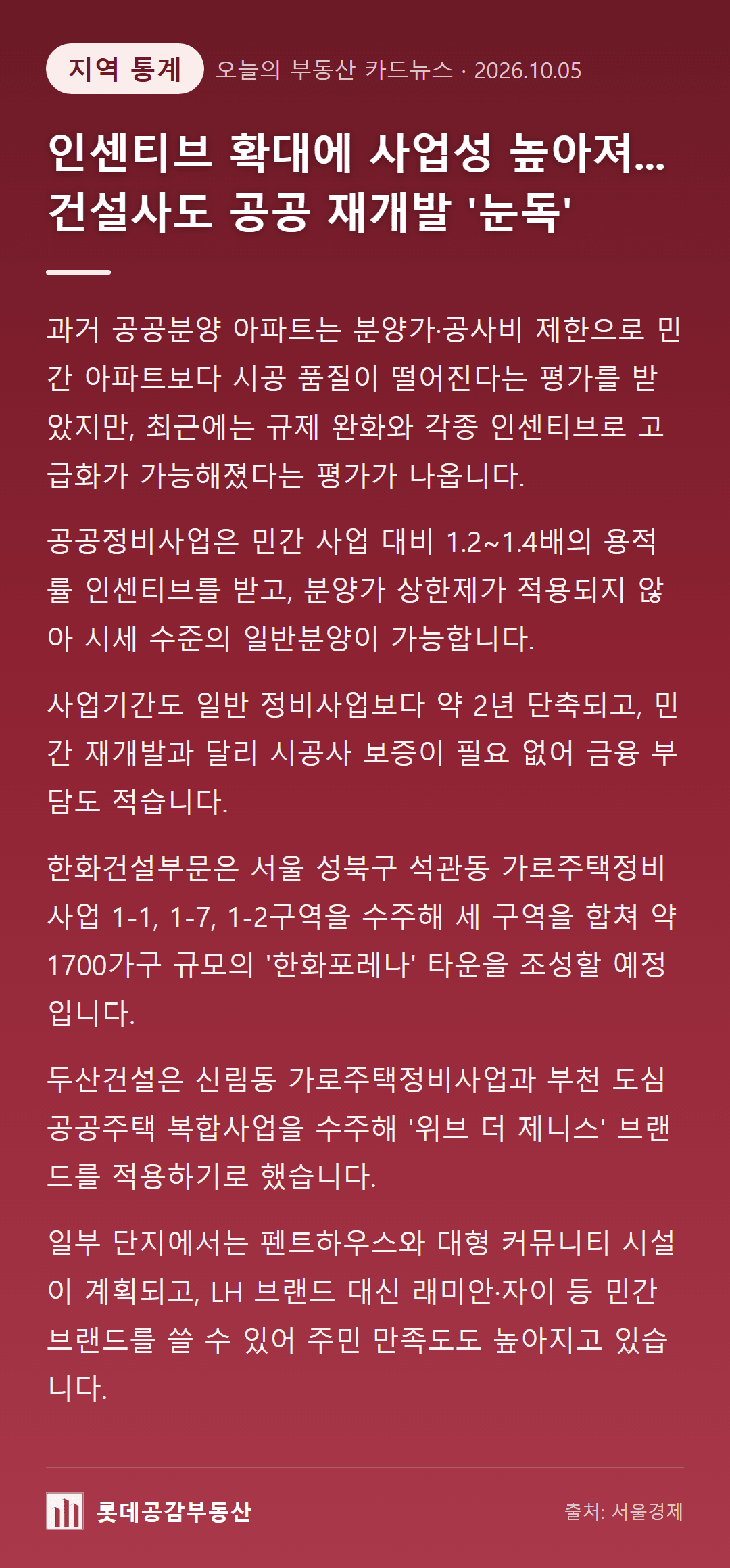 인센티브 확대에 사업성 높아져...건설사도 공공 재개발 '눈독'
