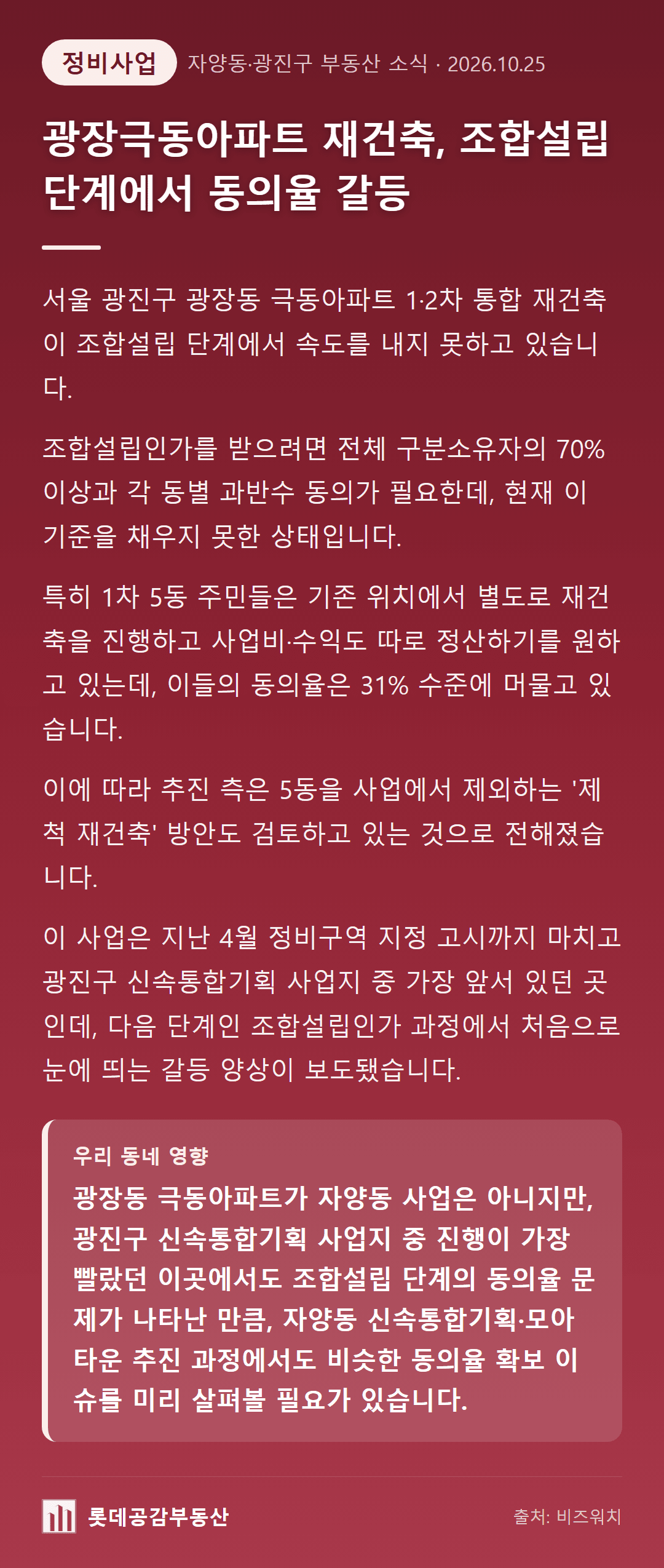 광장극동아파트 재건축, 조합설립 단계에서 동의율 갈등